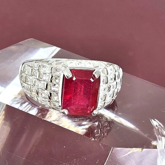 925 Sterling Silver Ring SZ 6.5 with Octagon Natural Ruby 9x7mm Gemstone - Picture 13 of 13